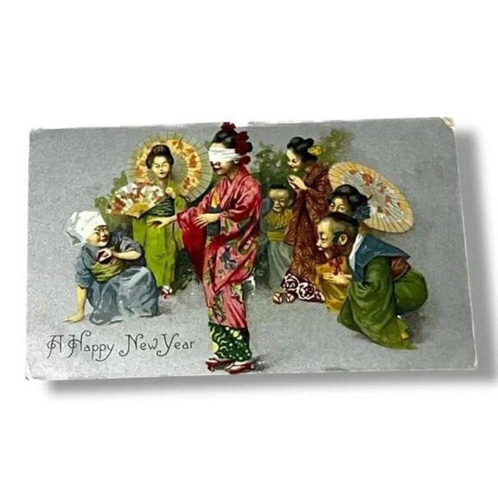 Postcard A Happy New Year Asian Geishas Art Undivided Back Card C299